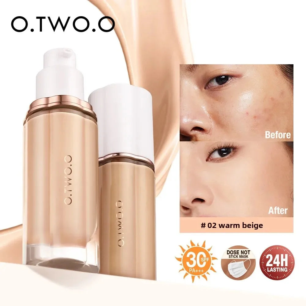 O.TWO.O Liquid Foundation 30ml – High Coverage, Long-Lasting, Waterproof Face Makeup with SPF30 & Professional Finish